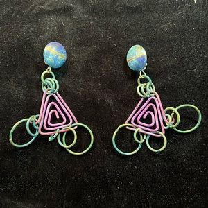 Vintage handmade metal dangle earrings